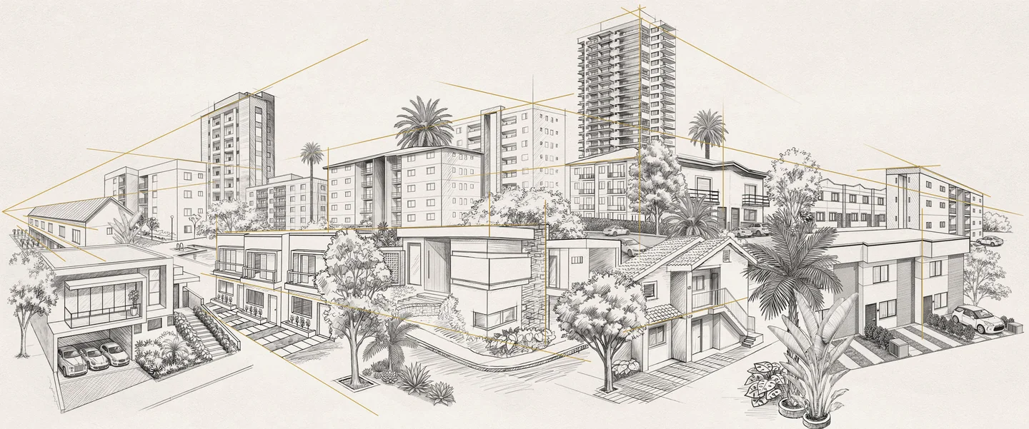 Ilustração arquitetônica do portfólio Oikos